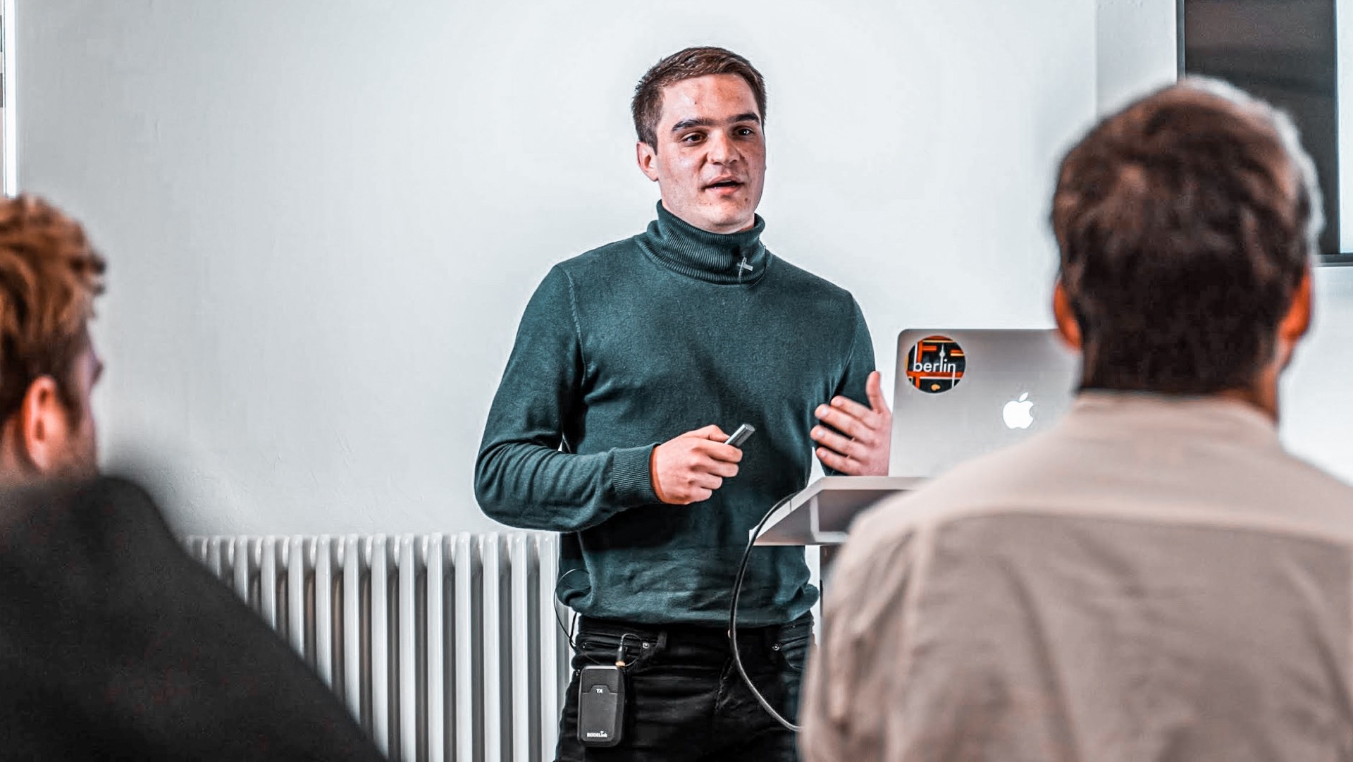 Bogdan Nedelcu presenting engineering work to a team